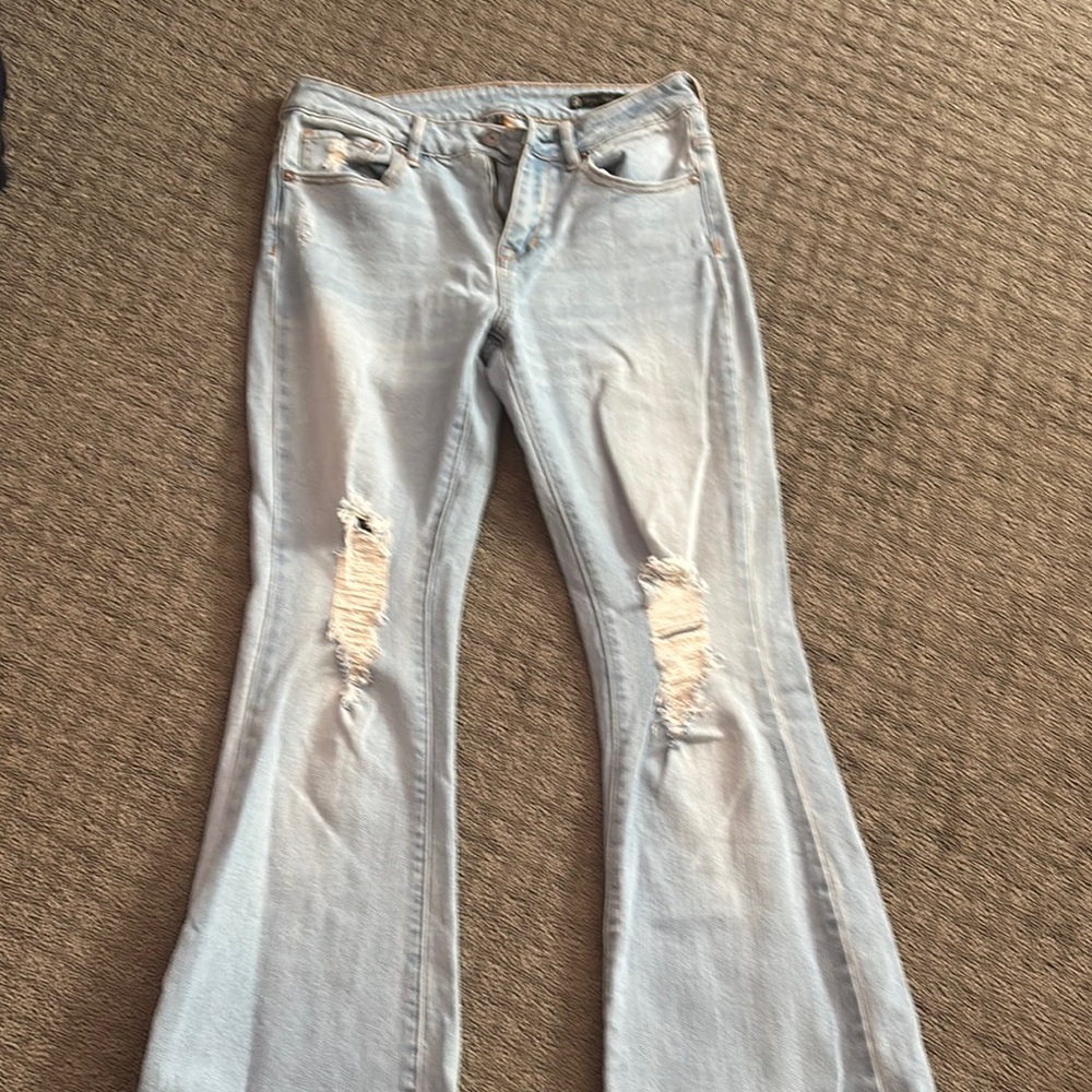 Light Blue Distressed Flare Jeans
